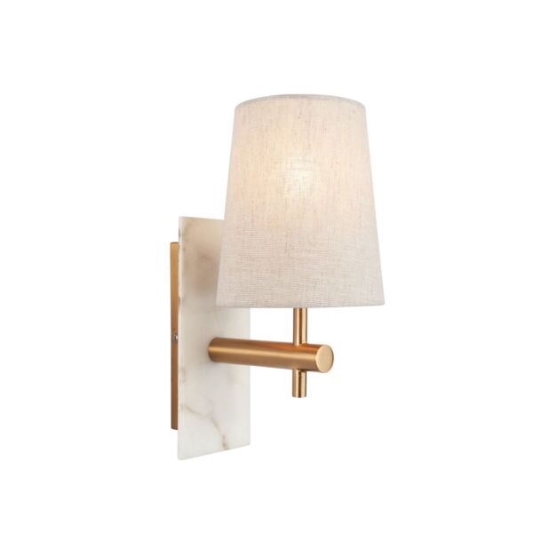 Bert - Vintage Brass White Marble Natural Cone Straight Arm Wall Light