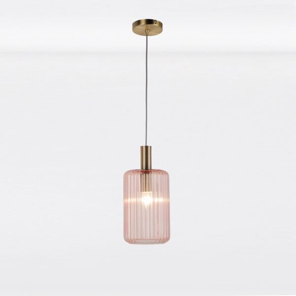 Blush Pink and Gold Fluted Glass Design Pendant Fitting