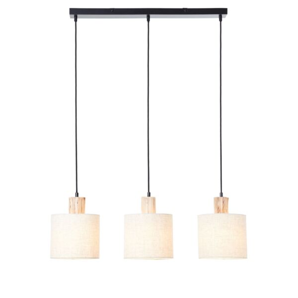 Endon Lighting - Durban - 101681 - Natural Eucalyptus Wood Black 3 Light Bar Ceiling Pendant Light