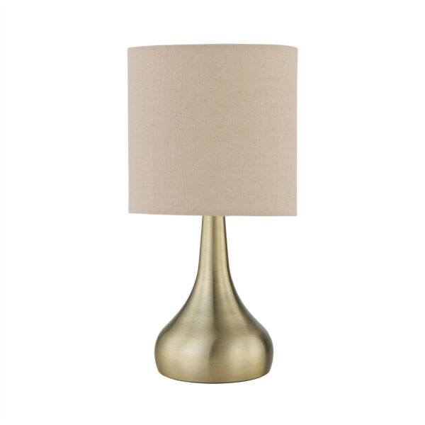 Romana - Antique Brass Touch Table Lamp with Natural Linen Shade