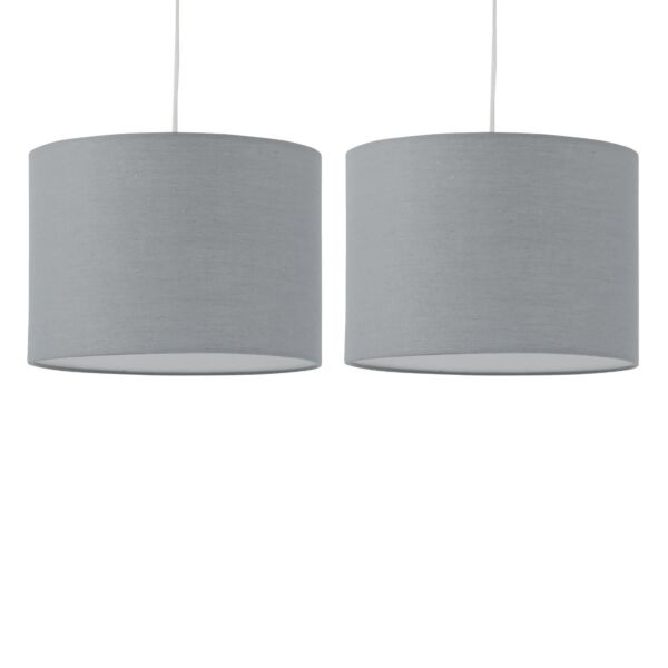 Set of 2 Grey Textured Cotton 30cm Pendant Lightshades