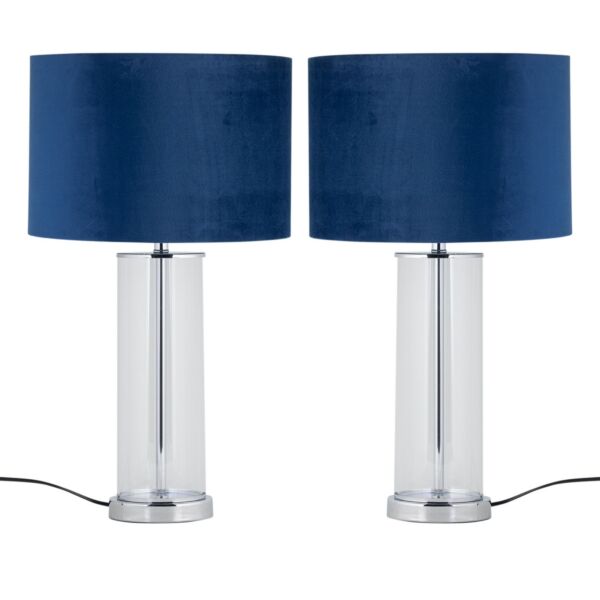 Set of 2 Aura - Chrome Table Lamps with Navy Velvet Parrot Shades