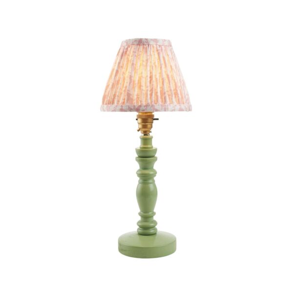 Endon Lighting - Bibury & Leaf 16cm - 115875 - Green Aged Brass Peach Table Lamp With Shade