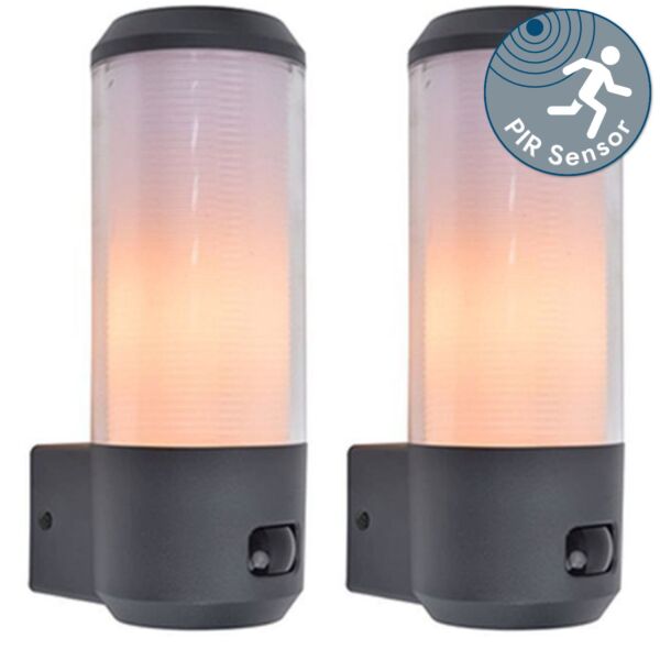 Set of 2 Heros - Dark Grey Opal IP44 Outdoor Sensor Wall Lights