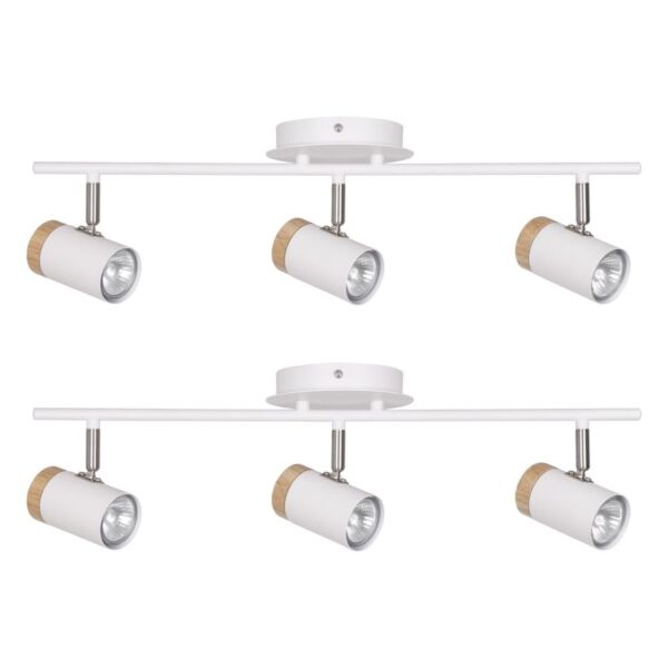 Set of 2 Stratton - White with Wood Detail Three Way Spotlights