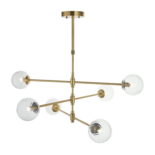 Lubo - Aged Brass Clear Glass 6 Light Ceiling Pendant Light