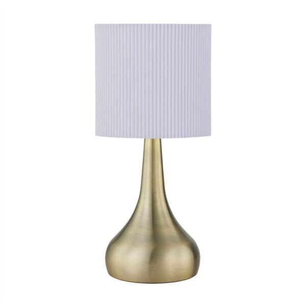 Romana - Antique Brass Touch Table Lamp with White Pleated Shade