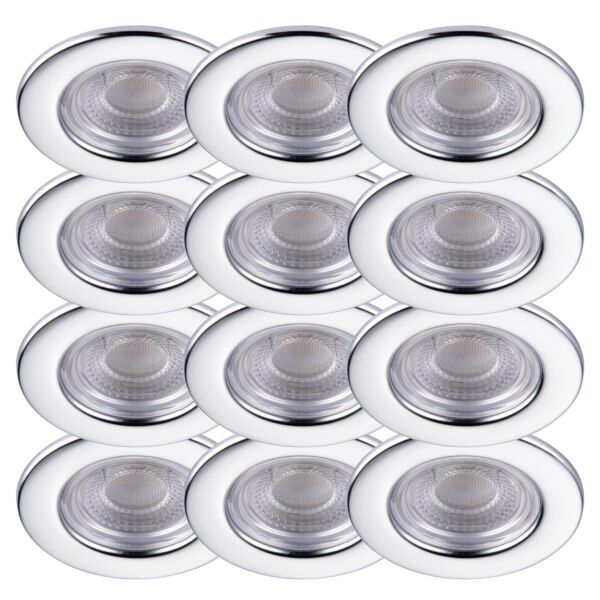Set of 12 Polished Chrome Fire Rated 6W LED 4000K Recessed Downlights