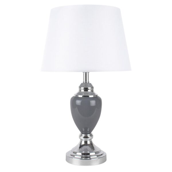 Chrome and Grey Urn Table Lamp with White Shade