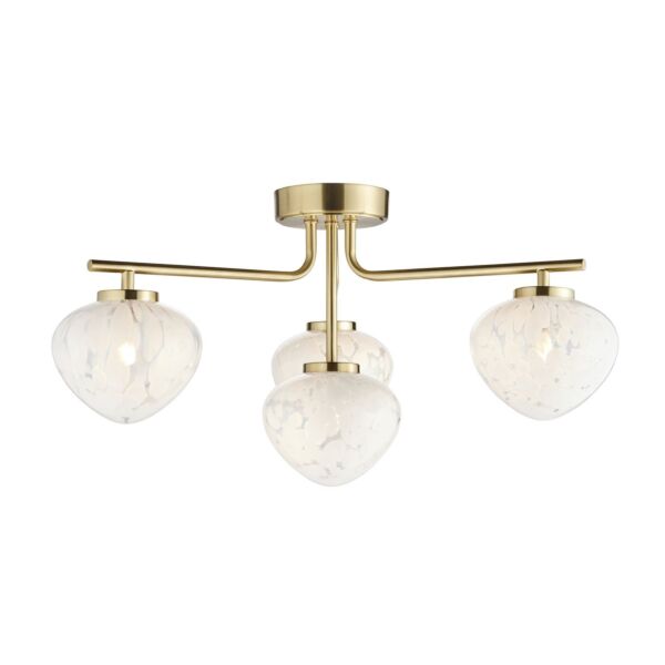 Mills - Satin Brass White Glass 4 Light Flush Ceiling Light