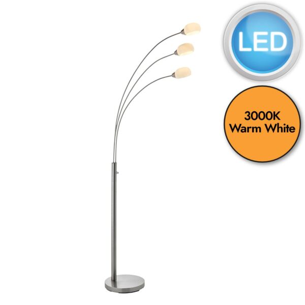 Endon Lighting - Jaspa - 76567 - LED Satin Nickel White Glass 3 Light Floor Lamp