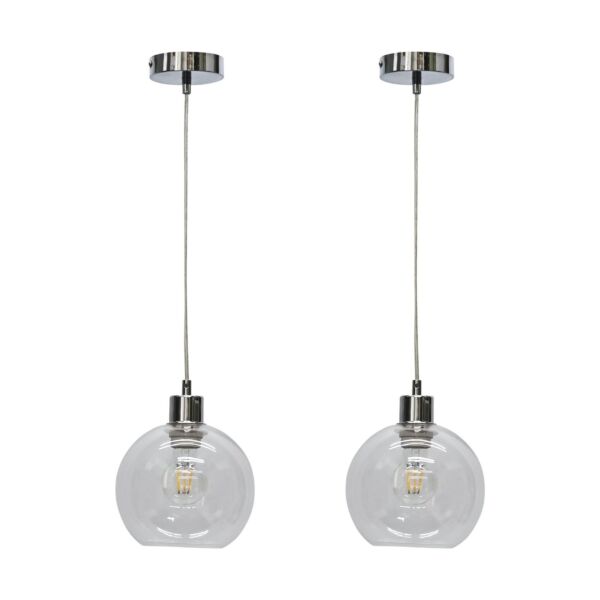 Set of 2 Barnum - Clear Glass Globe with Chrome Pendant Fittings