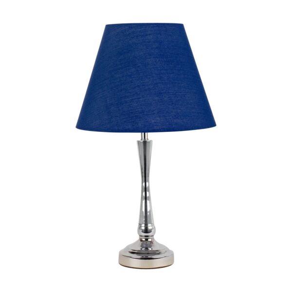 Chrome Table Lamp with Stem Detail and Navy Blue Shade