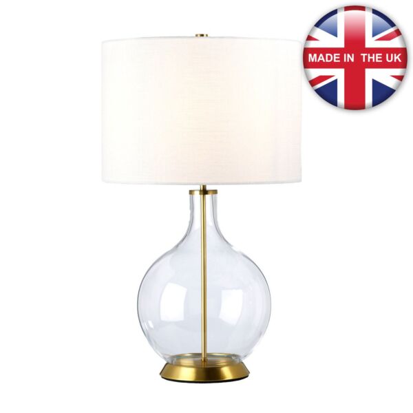 Elstead Lighting - Orb - ORB-CLEAR-AB-WHT - Aged Brass Clear Glass White Table Lamp With Shade