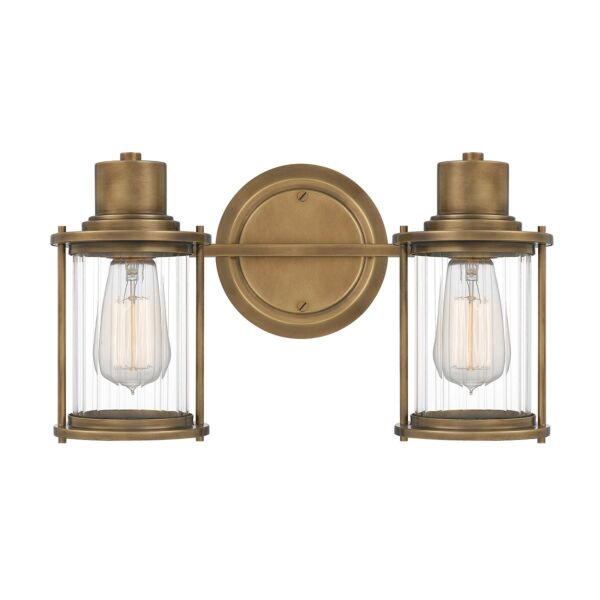 Quoizel Lighting - Riggs - QZ-RIGGS2-BATH-WS - Brass Clear Ribbed Glass 2 Light IP44 Bathroom Wall Light