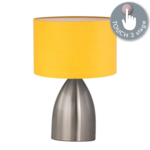 Valentina - Brushed Chrome Touch Lamp with Ochre Shade