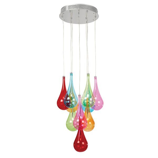 Endon Lighting - Niro - NIRO-10MULTI - Chrome Multi Coloured Glass 10 Light Ceiling Pendant Light