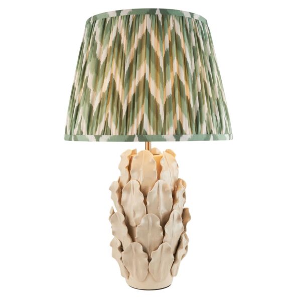 Endon Lighting - Layered Leaf & Zigzag 35cm - 116461 - Cream Crackle Aged Brass Green Ceramic Table Lamp With Shade