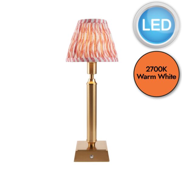 Endon Lighting - Trobridge Rechargeable & Ripple 16cm - 114863 - LED Aged Brass Pink Touch Table Lamp With Shade