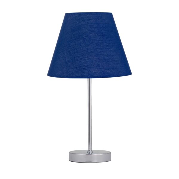 Chrome Stick Table Lamp with Navy Blue Fabric Shade