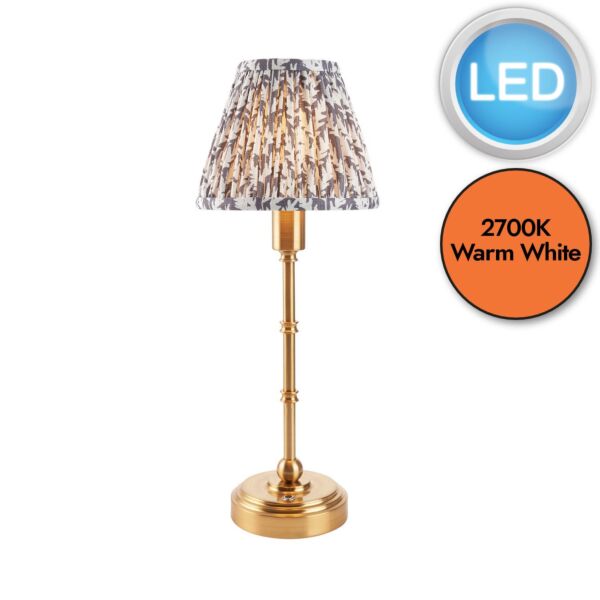 Endon Lighting - Burley Rechargeable & Leaf 16cm - 114795 - LED Aged Brass Grey Touch Table Lamp With Shade