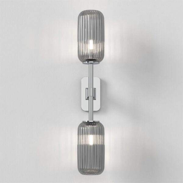 Astro Lighting - Tacoma Twin 1429002 & 5036010 - IP44 Polished Chrome Wall Light with Smoked Ribbed Reed Glass Shades