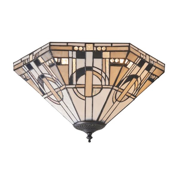 Interiors 1900 - Metropolitan - 70779 - Dark Bronze Tiffany Glass 2 Light Flush Ceiling Light