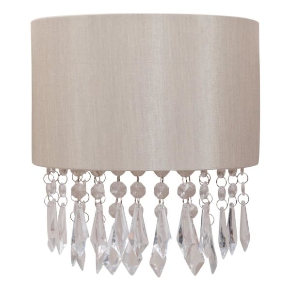 Jewelled Pale Gold Fabric Wall Light With Clear Beaded Crystal Style Strings