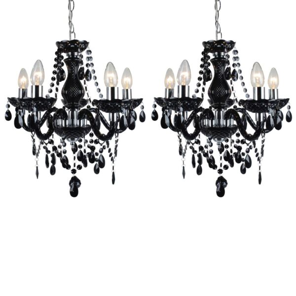 Set of 2 Black and Chrome Marie Therese Style 5 x 40W Chandelier