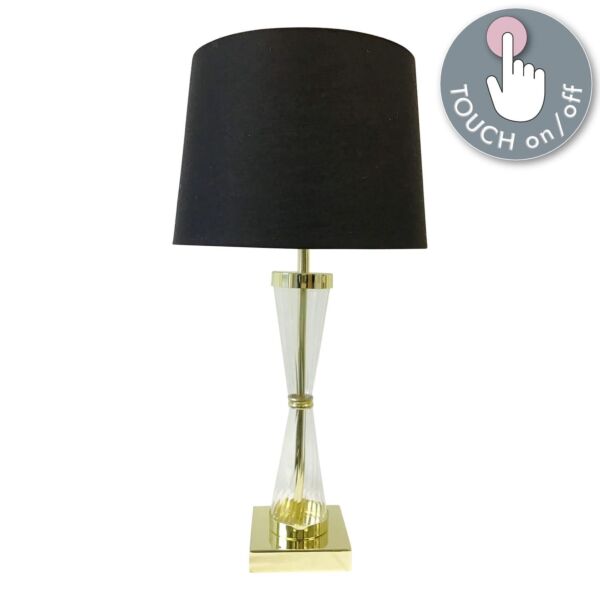 Gold Plated Table Touch Light with Black Cotton Fabric Shade