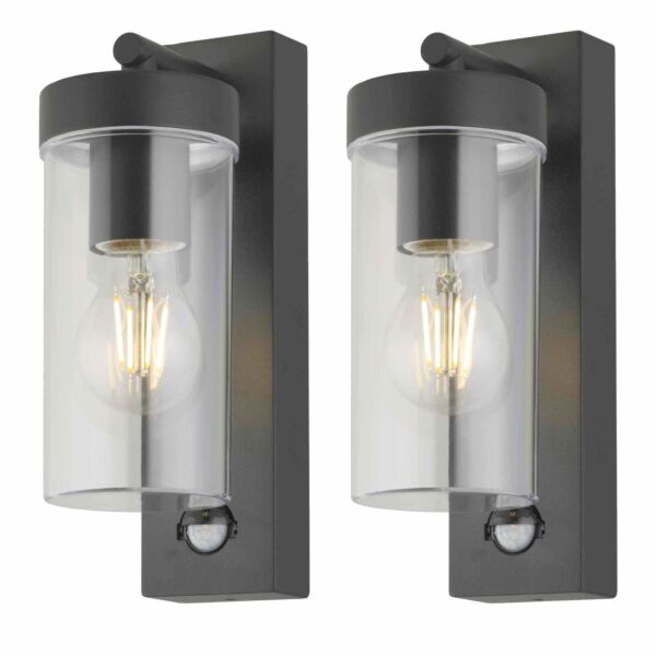 Set of 2 Hadron - Black Motion Sensor Outdoor Wall Lights