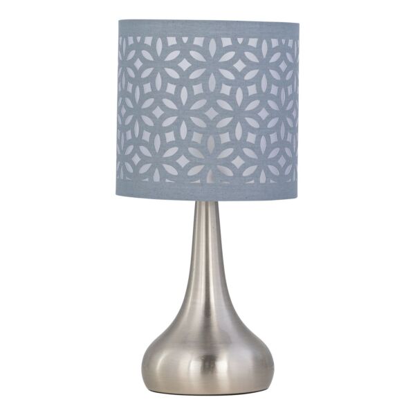 Romana - Brushed Chrome Touch Operated Table Lamp with Grey Laser Cut Shade