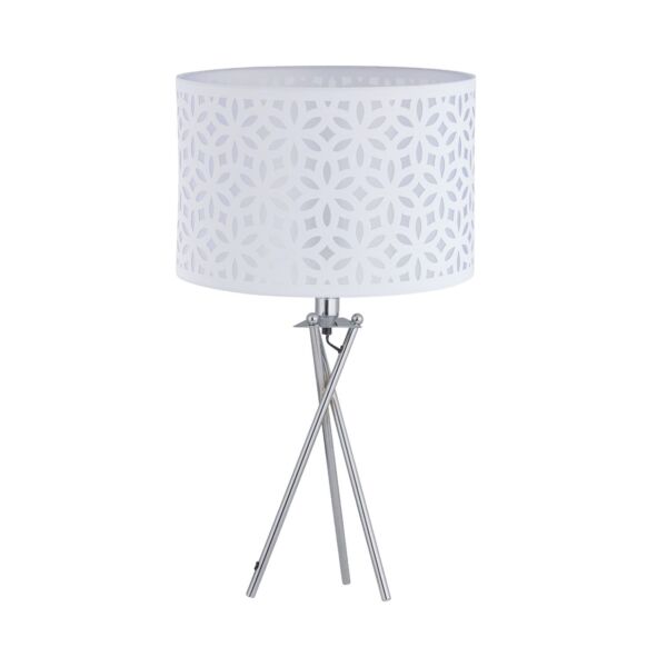 Chrome Tripod Table Lamp with White Laser Cut Shade