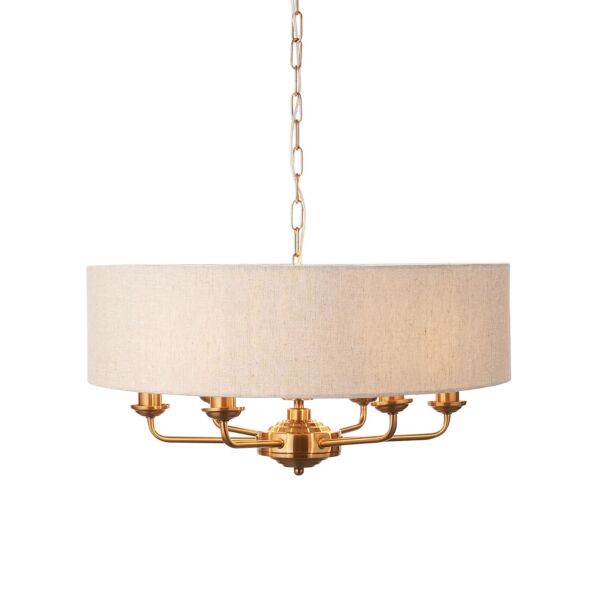 Endon Lighting - Highclere - 110722 - Vintage Brass Natural 6 Light Ceiling Pendant Light