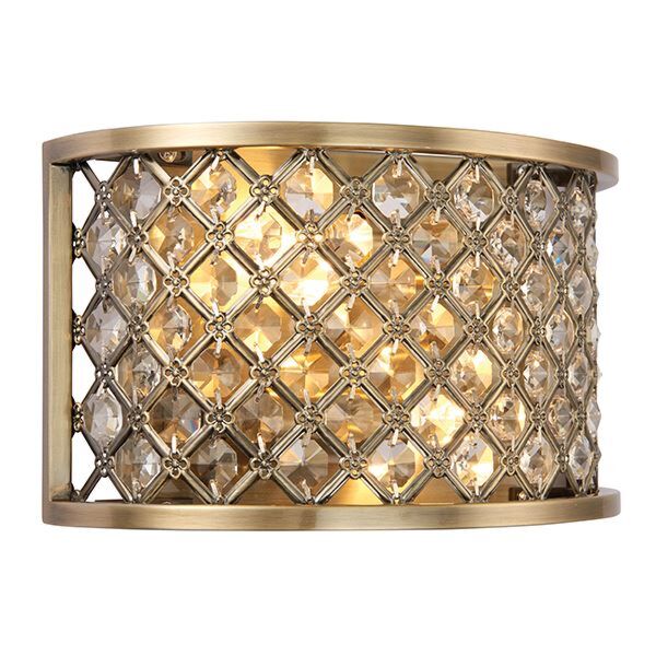 Endon Lighting - Hudson - 70559 - Antique Brass Clear Crystal Glass 2 Light Wall Washer Light