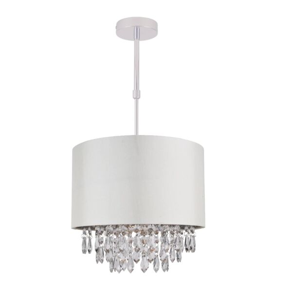 300mm Cream Faux Silk Ceiling Adjustable Flush Shade with Chrome Inner and Clear Droplets