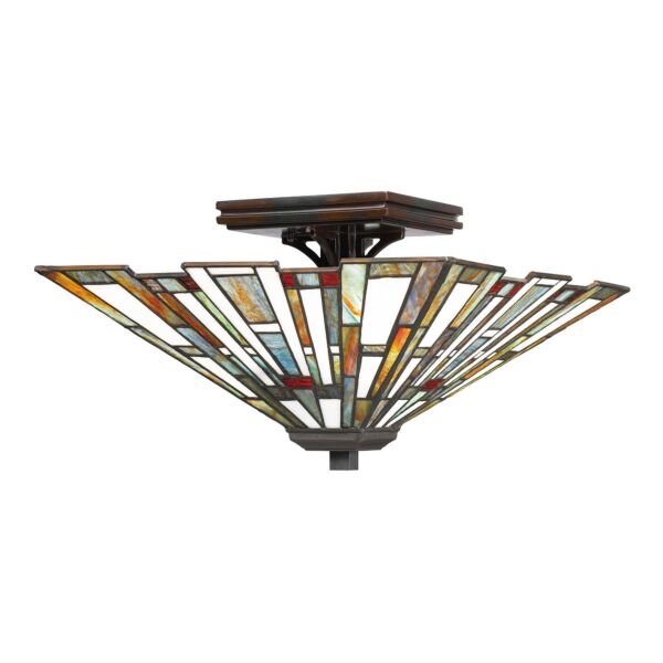 Quoizel Lighting - Maybeck - QZ-MAYBECK-F - Valiant Bronze Tiffany Art Glass 2 Light Flush Ceiling Light