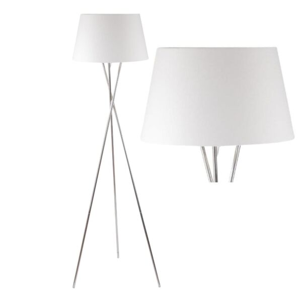 Chrome Twist Tripod Floor Lamp with White Fabric Shade