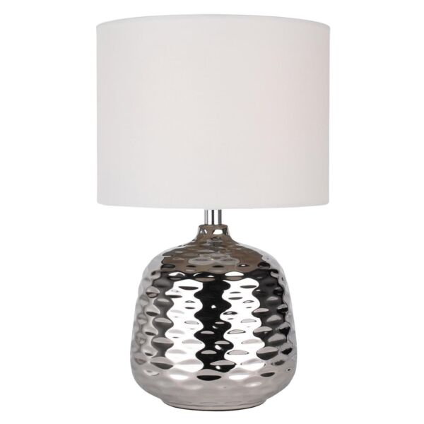 Chrome Ceramic Dimple Table Lamp with White Shade