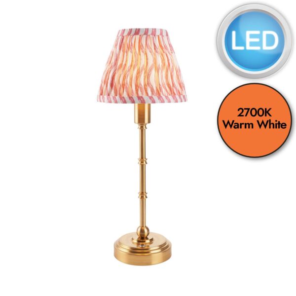 Endon Lighting - Burley Rechargeable & Ripple 16cm - 114804 - LED Aged Brass Pink Touch Table Lamp With Shade