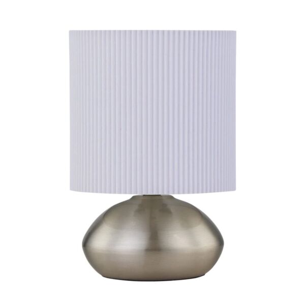 Jenson - Brushed Chrome Touch Table Lamp with White Pleated Shade