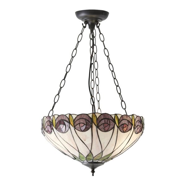 Interiors 1900 - Hutchinson - 64175 - Dark Bronze Tiffany Glass 3 Light Ceiling Pendant Light