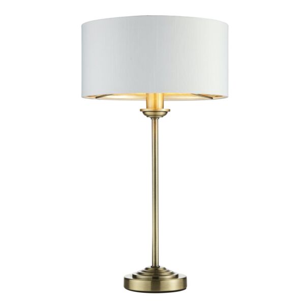 Endon Lighting - Highclere - 104054 - Antique Brass Vintage White Table Lamp With Shade