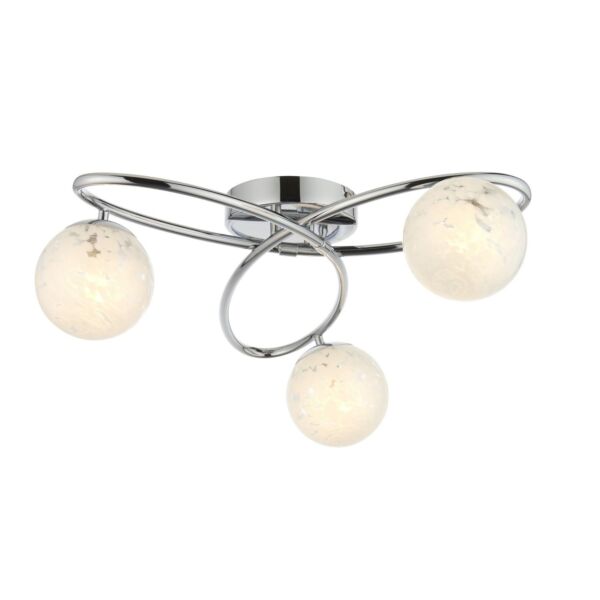 Endon Lighting - Quay - 97230 - Chrome White Glass 3 Light Flush Ceiling Light