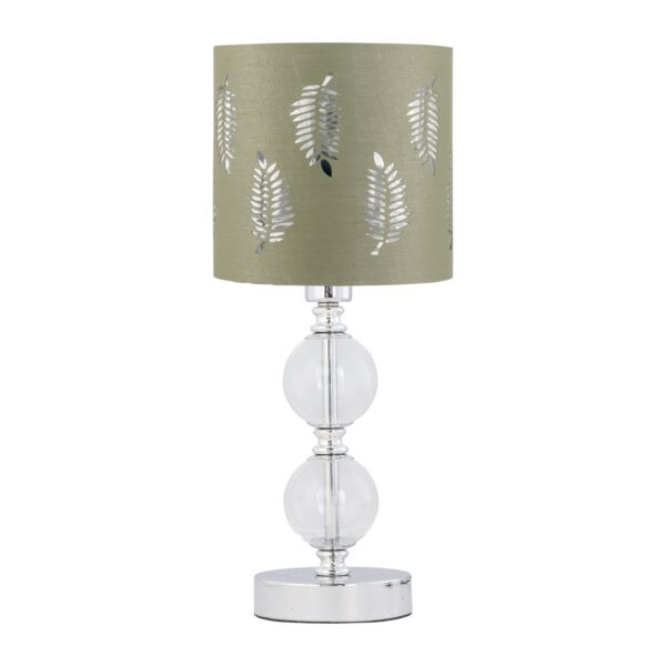 Chrome Two Ball Table Lamp with Sage Green Fern Shade