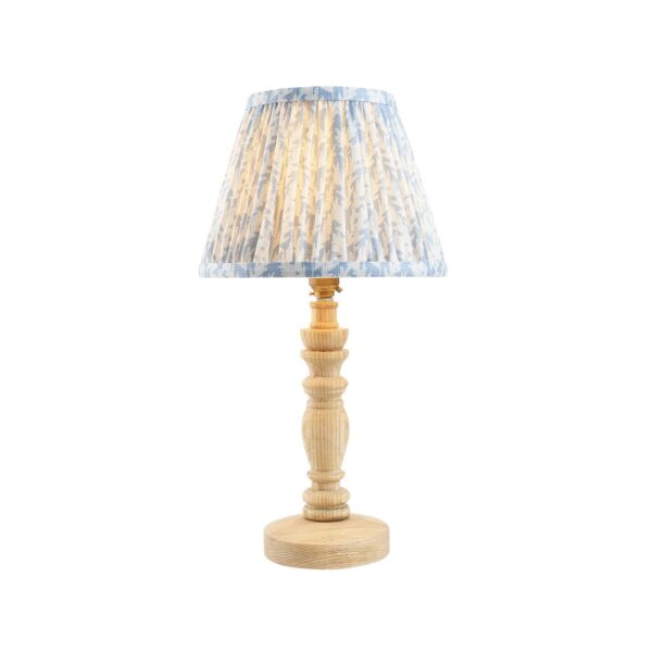 Endon Lighting - Bibury & Leaf 20cm - 114286 - Ash Wood Aged Brass Blue Table Lamp With Shade