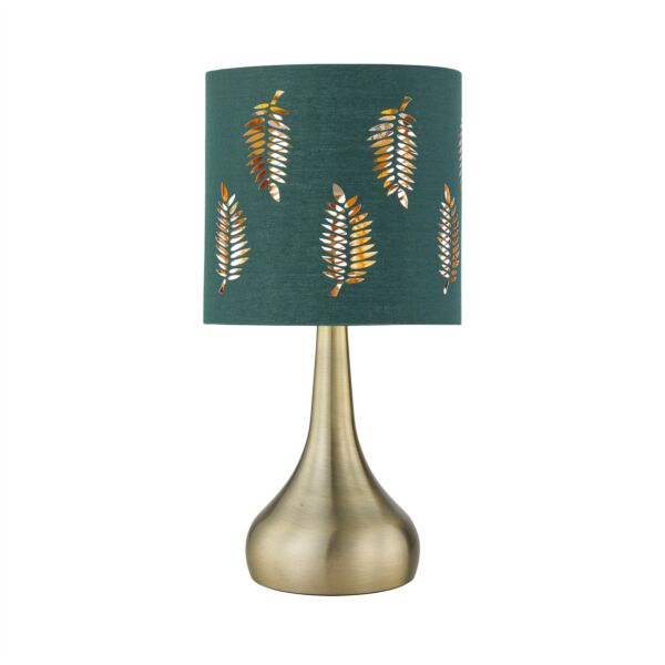 Romana - Antique Brass Touch Table Lamp with Dark Green Fern Shade