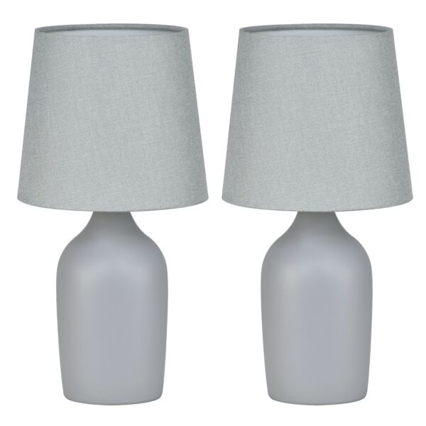 Set of 2 Smooth - Grey Ceramic 27cm Table Lamps With Matching Shades