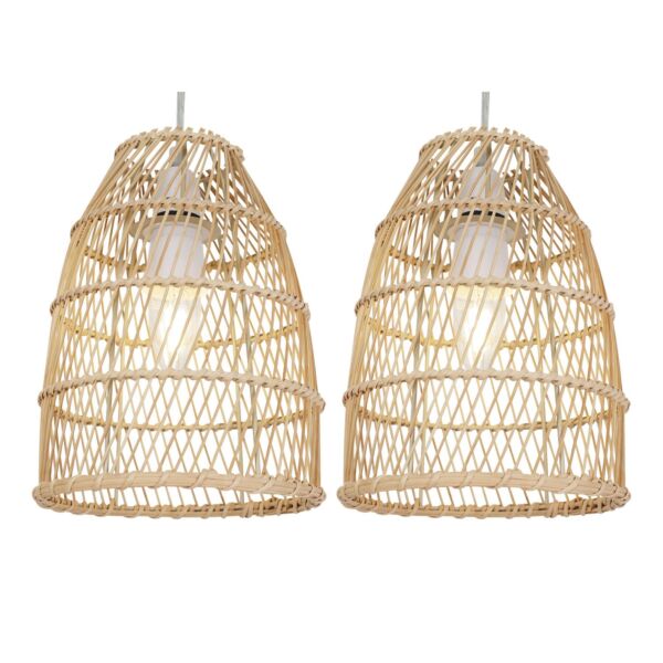 Set of 2 Bamboo - Natural Bamboo Easy Fit Pendant Shades