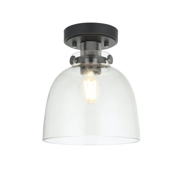 Cagney - Black Chrome Grey Glass Flush Ceiling Light